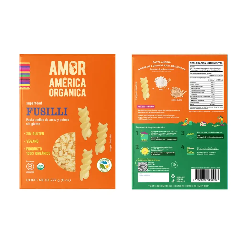 Pasta Orgánica Fusilli de Arroz y Quinoa Sin Glutten 227g 