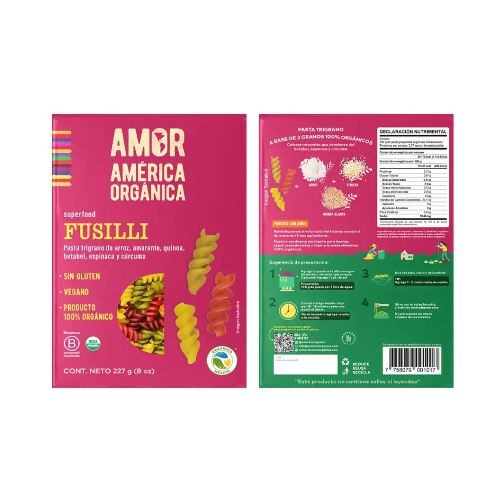Pasta Orgánica Fusilli Trigrano con Vegetales 227g 