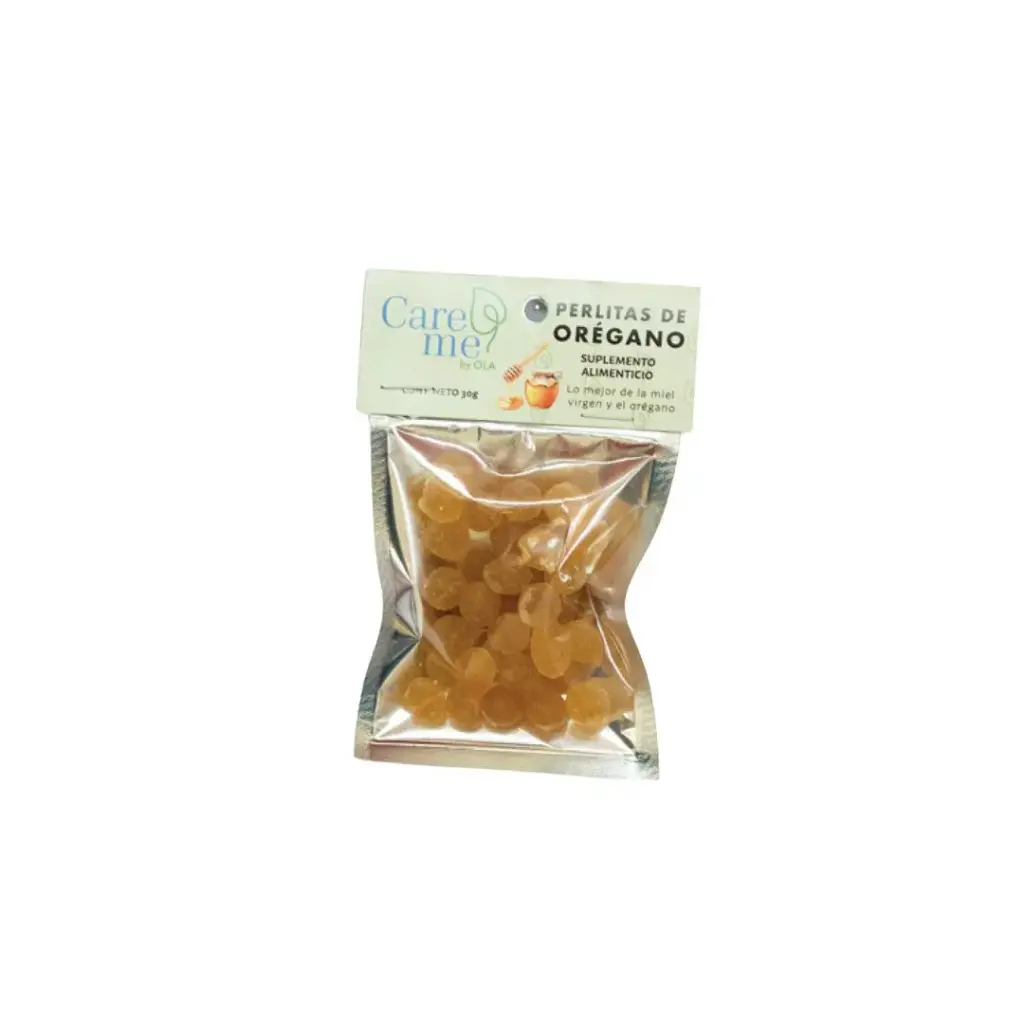 Perlas de aceite de orégano y miel en paquete 